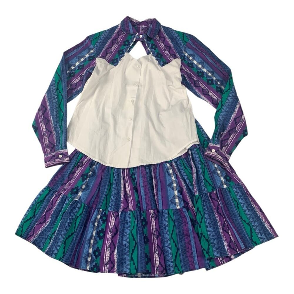 Western Collection size small two piece shirt skirt set rodeo cowgirl Aztec vint